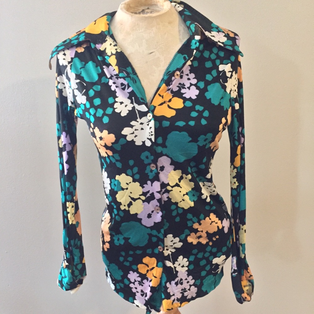 🎀 VINTAGE 🎀 70’s poly button up blouse